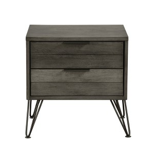 Contemporary Three-Tone Gray Finish Nightstand Perched atop Metal Legs Acacia Veneer Modern Bedroom Furniture - 1 of 4