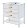 Modern 30 inch navy blue bathroom storage cabinet with open storage space and two drawers - 3 of 4