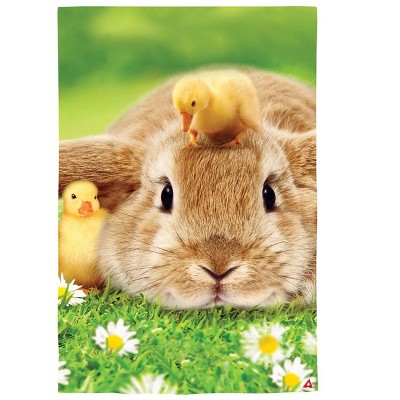 Evergreen Bunny and Duckling Lustre Garden Flag 12 x 18 Inches Indoor Outdoor Decor