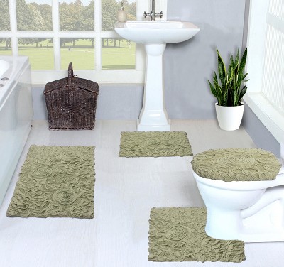Bell Flower Collection Cotton Floral Pattern Tufted Bath Rug Set Pack of 4 - Home Weavers