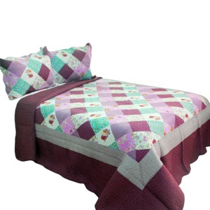 Slickblue 3PC Cotton Patchwork Quilt Set Full/Queen — Vermicelli Quilted, 4 Color Options, 2 Shams - 1 of 4