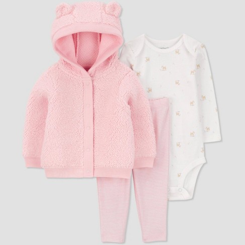 Carter s Just One You Baby Girls Hooded 3pc Top Bottom Set Pink Target