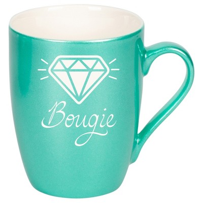100 North Sparkling Diamond 10 Ounce Seafoam Metallic Finish, Comfortably Fits Your Hands, New Bone China Coffee Tea Cup Mug, Bougie
