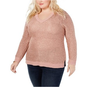 I.N.C International Concepts Womens Pointelle Pullover Sweater, Pink, 4X - 1 of 1