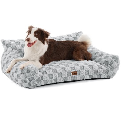 Soft Cat Couch Bed, Faux Fur Checkered Pet Sofa