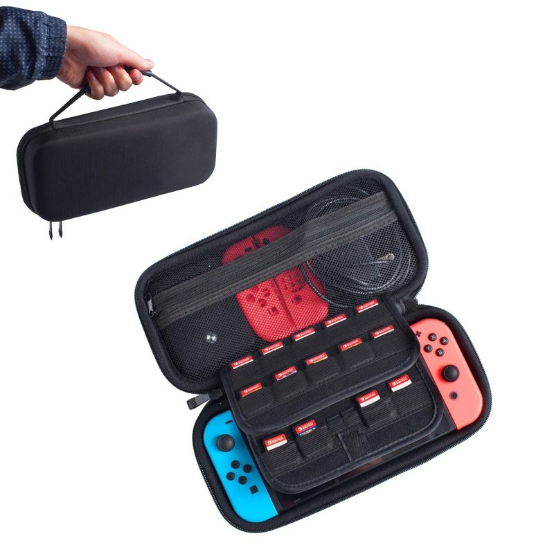 Insten Carrying Case For Nintendo Switch & OLED Model Console and Accessories, Hard Shell Travel Case with 29 Game Slot (Black), 1 of 11