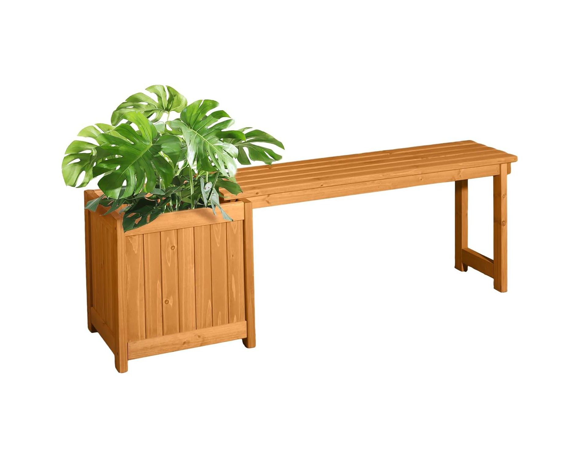 VINGLI Outdoor Wood Bench with Planter Boxes, 2-in-1 All-Weather Porch Bench Seat ＆ Open-Ended Raised Garden Bed, for Balcony Patio(1 Box)