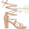 Perphy Women's Open Toe Strappy Bow Strap Lace Up Chunky Heel Sandals - 4 of 4