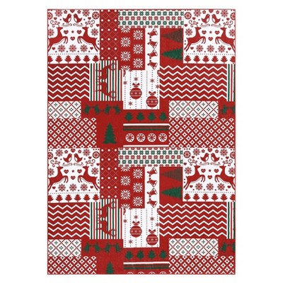 COZONY Christmas Runner Rug, Red Washable Non-Slip Hallway & Kitchen Rug, Soft Xmas Carpet for Bedroom, Bathroom, Laundry & Living Room Holiday Decor