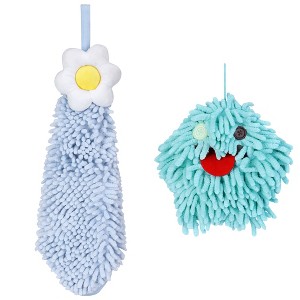 REGALWOVEN 2 Packs Soft Absorbent Flower Pattern Chenille Hand Towel with Loop 6" x 15"/7" x 7" - 1 of 4