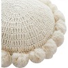 Boho Round Throw Pillow with Cute Handmade Pom Poms Tassels 18 Inch, Decorative Circular Knitted Crochet Cushion for Couch, Sofa, Chair, Bed, Beige - 2 of 4