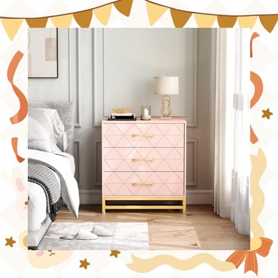 Garvee Wooden Dresser for Bedroom - 3 Drawer Chest of Drawers in Pink - Elegant Storage Solution
