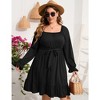 WhizMax Women's plus size Dress Casual Square Neck Dress Puff Long Sleeve Dresses High Waist Ruffle Midi Dress with Belt - 2 of 4