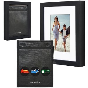Americanflat 8x10 Picture Frame with 7x9 Fire-Resistant Pouch to Safeguard Documents and Valuables, Storage Box with Shatter-Resistant Glass, Black - 1 of 4