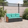 vidaXL 3 Piece Patio Sofa Set with Cushions Black Poly Rattan - Black and Blue Without Table - 2 of 4