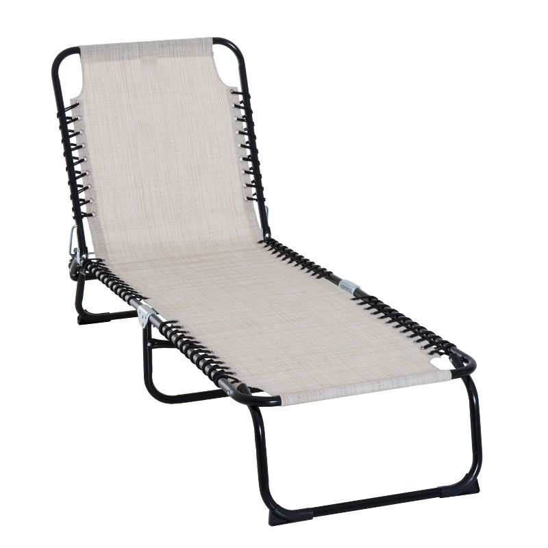Folding Chaise Lounge Pool Chair with 4-Position Reclining Back, Pillow, Breathable Mesh & Bungee Seat, 1 of 14