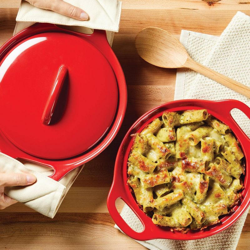 Rachael Ray Solid Glaze Ceramic 3pc Set: 1.5qt &#38; 2qt Round Casseroles with Shared Lid Red, 5 of 7