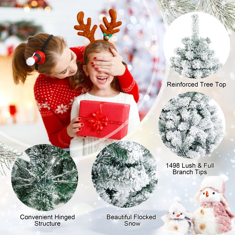 Tangkula 9ft Snow Flocked Christmas Tree 1498 Premium Hinged Tips  Artificial Unlit Tree, 5 of 11