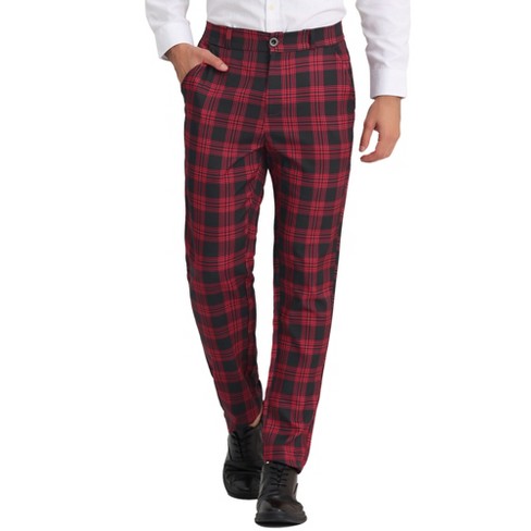 Men Slim Fit Plaid Printed Checkered Pants Stretch Casual Work Business  Trousers