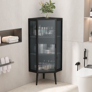 Kumasinova 22.25" Bathroom Storage Cabinet,Floor Coner Cabinet with Tempered Glass Door,2/3 Storage Shelves for Bathroom,Living Room,Bedroom - 1 of 4