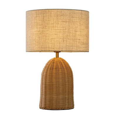 ALOADECOR 20'' Natural Rattan Bedside Table Lamp Coastal Nightstand Lamp with Classic Beige Fabric Shade for Bedroom, Living Room