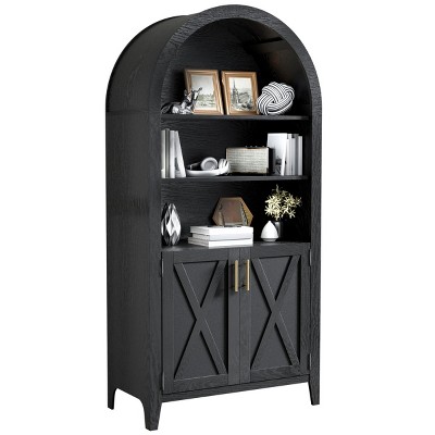 FURNIinspire Decorative Storage Cabinets High-Arched With Two Doors Three Shelves Simple Elegant Design For Living Room, Black, 30.7"*15.4"*63.2"