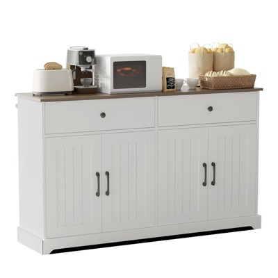56" Large Sideboard Buffet Cabinet with Storage, Wooden Kitchen Storage Cabinet with Adjustable Shelf, Drawers & Barn Doors