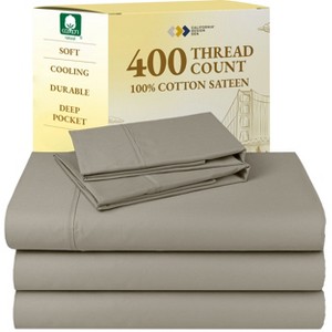 Cotton Sheets Set - Softest 400 Thread Count Bed Sheets, 100% Cotton Sateen, Cooling, Deep Pocket by California Design Den - 1 of 4