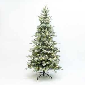 LuxenHome 7.5-Foot Pre-Lit Artificial Christmas Tree with Frosted Pine Branches, 10 Light Modes Green - 1 of 4