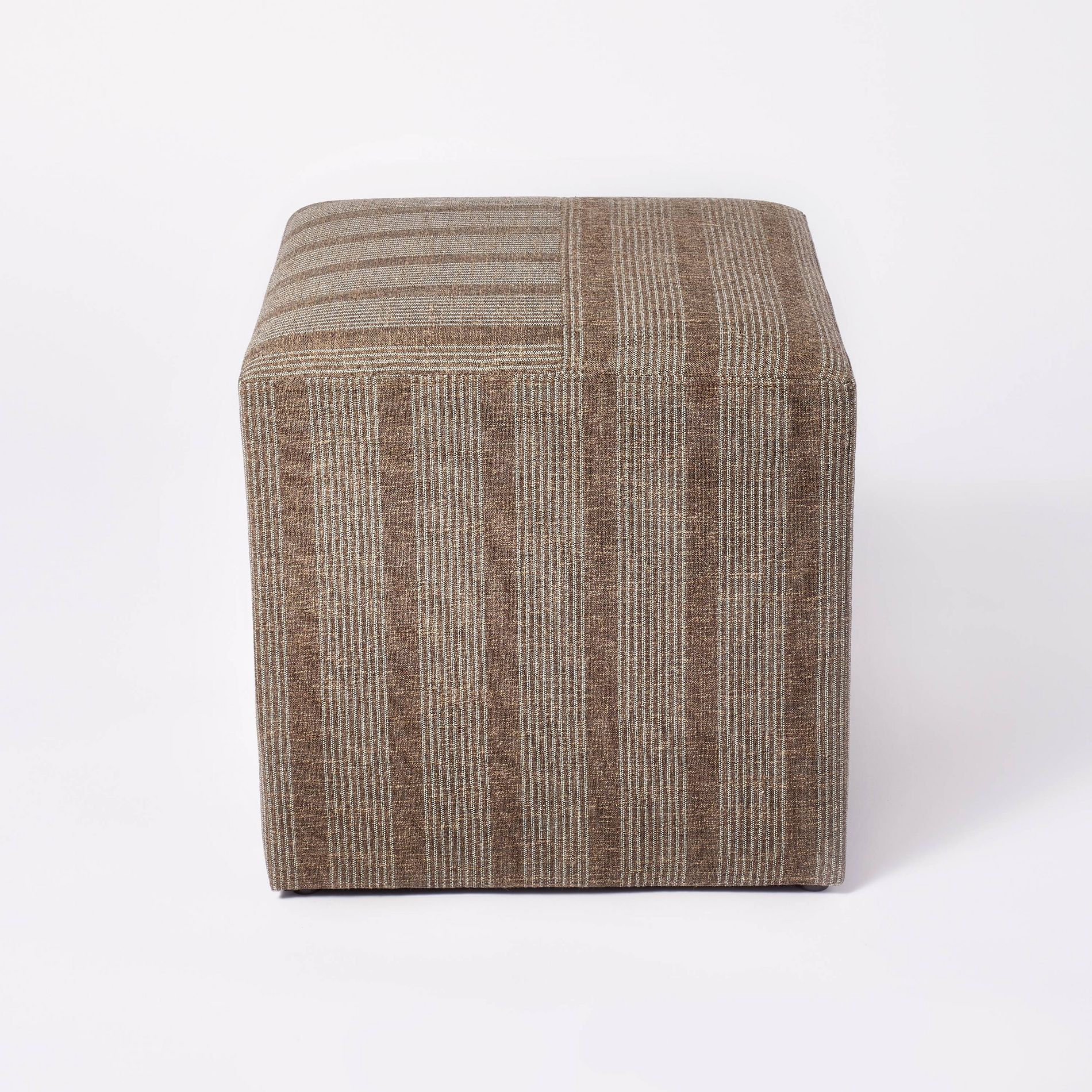 Lynwood Square Upholstered Cube Ottoman Dark Brown Stripe - Threshold™ designed with Studio McGee: Transitional Style, Plywood Frame