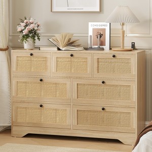 CuisinSmart Natural Rattan 7 Drawer Dresser for Bedroom, Farmhouse Wooden Chest of Drawers for Living Room, Entryway, Hallway, Oak - 1 of 4