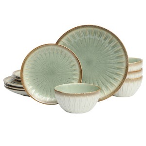 Gibson Elite Trescott Way 12 Piece Reactive Glaze Plates and Bowls Stoneware Dinnerware Set - 1 of 4