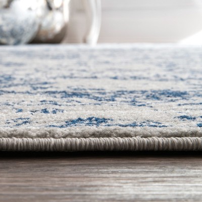Light Blue Floral Reversible Square Synthetic Area Rug, 6'