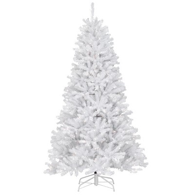 National Tree Company Pre-Lit Artificial Slim Christmas Tree, White, North Valley Spruce, White Lights, Includes Stand, 7.5 Feet