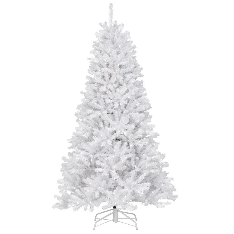 National Tree Company 7.5 ft Pre-Lit Artificial Slim Christmas Tree, White, North Valley Spruce, White Lights, Includes Stand, 1 of 8