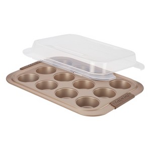 Anolon Advanced Bronze Bakeware 12 Cup Nonstick Muffin Pan with Silicone Grips: Muffin Tin, Cupcake Pan, Lid Included - 1 of 4