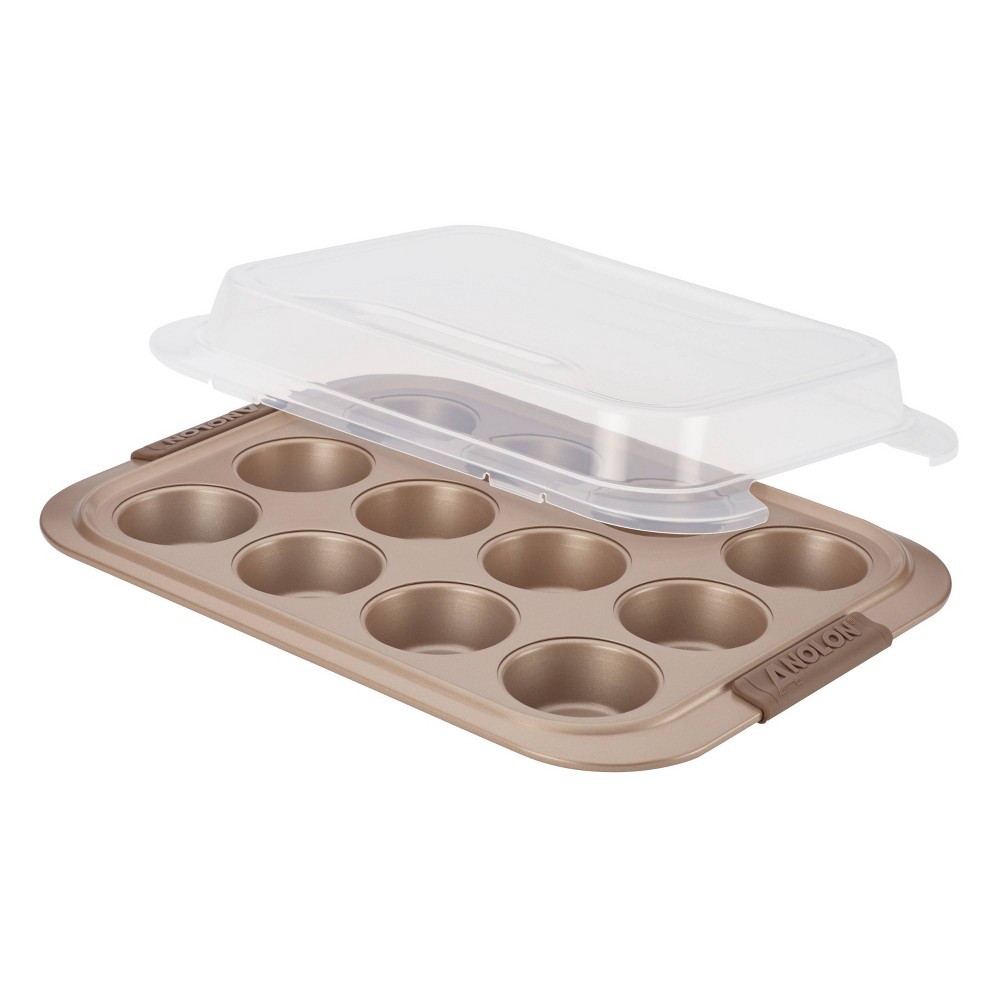 Photos - Bakeware Anolon Advanced Bronze  12 Cup Nonstick Muffin Pan with Silicone G 