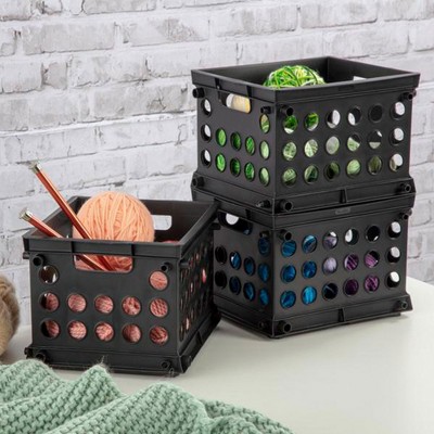 Sterilite Black Stackable Plastic Mini Storage Crate with Handles