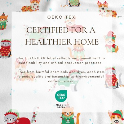 Queen Size Dog Cat Christmas Cotton Flannel Sheet Set