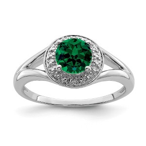 Black Bow Jewelry Sterling Silver .01 Ctw Diamond & Round Created Emerald Ring - 1 of 4