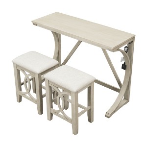 Table With Upholstered Stools USB Port Practical Height Dining Room Table Set With 2 Bar Stools For Small Apartment - 1 of 4