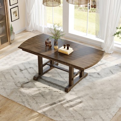 Vynxaria 60"-78" Extendable Dining Table, Farmhouse Wooden Kitchen Table with Removable Leaf, Large Expanding Table for 4-8 (Brown)