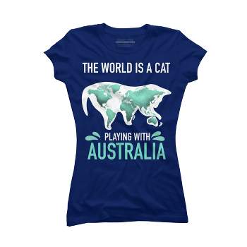 Junior's Design By Humans The World Is A Cat Playing With Australia Map By ZeusSE T-Shirt