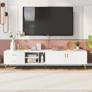 Modern TV Stand with Storage Drawer, Entertainment Center with 2 Cabinet Doors and 2 Drawers, Low Profile TV Cabinet for TVs up to 75 Inch - 1 of 4