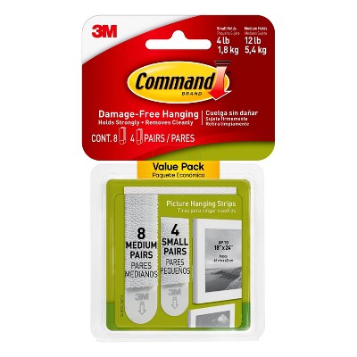 Command Small and Medium Sized Picture Hanging Strips White