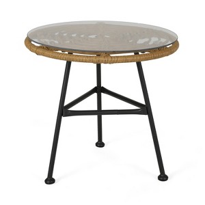Christopher Knight Home Orlando Outdoor Wicker Side Table with Glass Top - 1 of 4