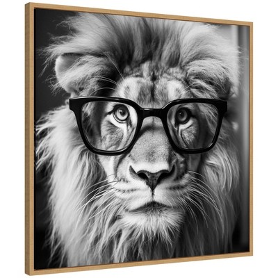 Kate & Laurel All Things Decor 30"x30" Sylvie Lion in Reading Glasses Framed Canvas by The Creative Bunch Studio Natural