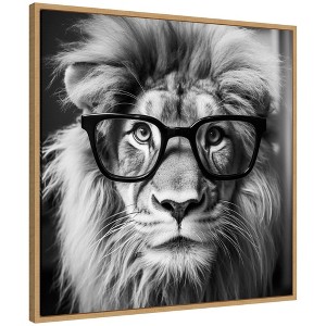 Kate & Laurel All Things Decor 30"x30" Sylvie Lion in Reading Glasses Framed Canvas by The Creative Bunch Studio Natural - 1 of 4