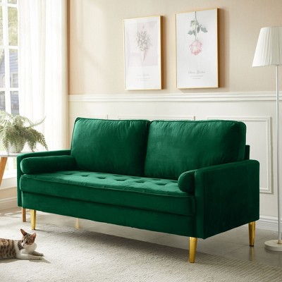 NicBex Modern Velvet Loveseat Sofa Couch with Cylindrical Pillows & Gold Legs,2-Seat Lounge Sofa for Living Room,Apartment