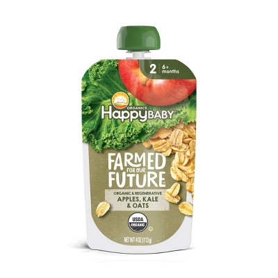 HappyBaby Organics Stage 2 Regenerative & Organic Apples Kale & Oats Baby Food Pouch - 4oz